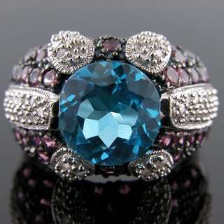 BLUE TOPAZ WITH DIAMOND AND PINK SAPPHIRE 14K GOLD RING  