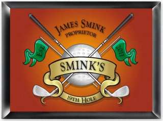 Golf Clubs & Ball Logo Crest 19TH HOLE Personalized PUB WALL SIGN 