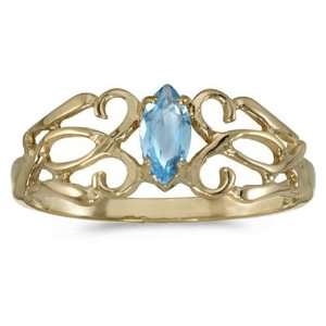   gold December Birthstone Marquise Blue Topaz Filagree Ring Jewelry