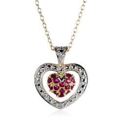 Gold Plated Sterling Silver Ruby and Diamond Accent Heart Pendant