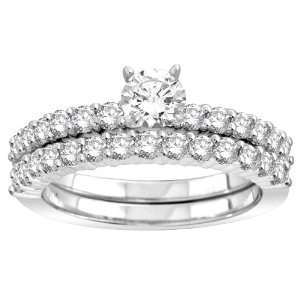  18k White Gold .33 ct Round Center Diamond Bridal Ring Set 