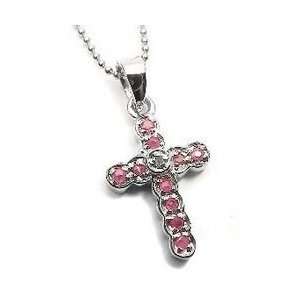  Sterling Silver Ruby and Diamond Cross Pendant Necklace Jewelry