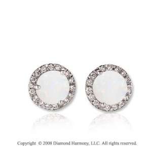  14k White Gold Round 1 Carat Opal Diamond Stud Earrings Jewelry