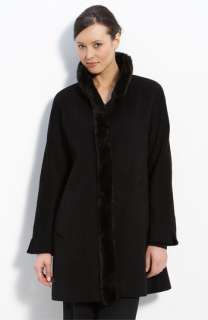 Ellen Tracy Tuxedo Coat with Faux Fur Trim  