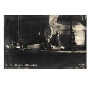  Benito Mussolini Seated at His Desk Giclee Poster Print by 