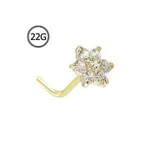 14KT Yellow Gold L Bend Nose Stud Ring 4.5mm Christina Flower Cluster 