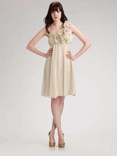 ABS   Silk Chiffon One Shoulder Dress    