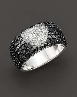 Black Diamond Ring with White Diamond Heart in 14 Kt. White Gold, 2.35 