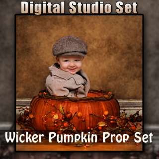 Autumn Fall Digital Background & Unique Photo Prop   Wicker Pumpkin 