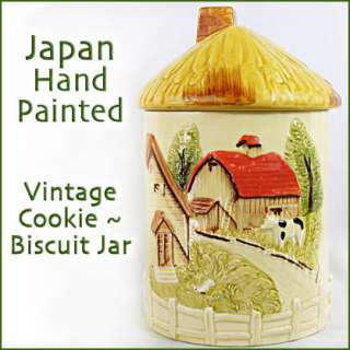 VIntage Hand Pianted FARM HOUSE Japan CERAMIC Cookie Jar Morimura 