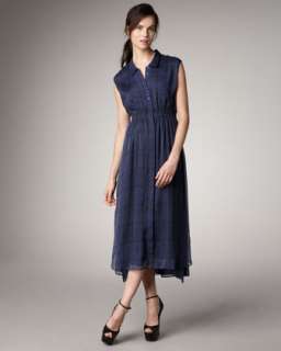 Spread Collar Silk Shirtdress  