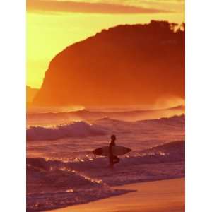  Surfer at Sunset, St Kilda Beach, Dunedin, New Zealand 