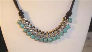 FOSSIL BRAND JEWELRY FAUX LEATHER NECKLACE W TURQUOISE BEADS NWT 