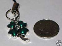 silvertone green 4 leaf clover charm cell phone strap  