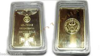   OZ 999 PURE 24K GOLD PLATED IRON REICH WWI WWII BULLION BAR  
