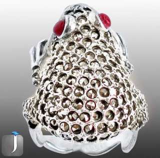 size 8 FROG SASSY MARCASITE RED CORAL 925 STERLING SILVER ARTISAN RING 