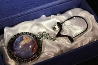 Genuine Multi Gemstone Globe Key Chain   Chrome & Purple Pearl   Free 