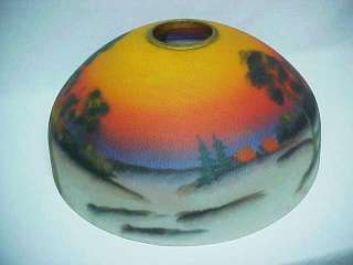 Antique Reverse Painted Glass Lamp Shade Sunset Landscape  