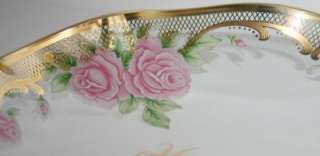 GZ Lefton Designer Art Glass Rose Anniversary Plate Bowl Pink Floral 
