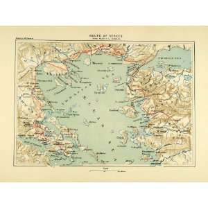  1890 Lithograph Route Xerxes Sardis Athens Map Greece 
