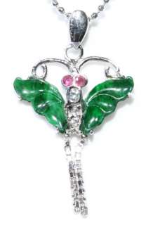 butterfly 925 silver green pendant imperial jade  