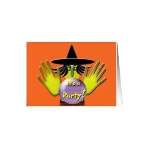  Invitation Halloween Costume Party Humorous Witch With Crystal Ball 
