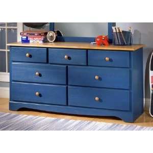   Youth Denim Blue & Oak Finish 7 Drawer Storage Dresser
