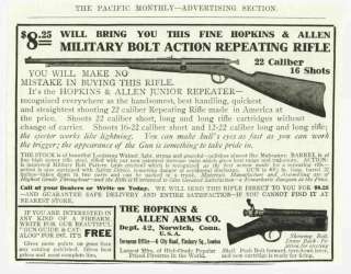 Antique promotional ad entitled, Hopkins & Allen Military Bolt Action 