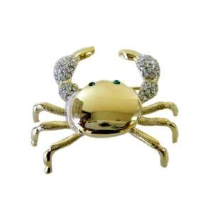   CZ Crystal Studded Crab Pin   CZ Crystal Encrusted Gold Crab Lapel Pin