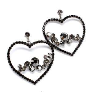    FASHION EARRINGS   Heart Shape Black Crystal Earrings Jewelry
