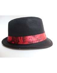Kids size fedora hat (Solid Black with Red Strap)