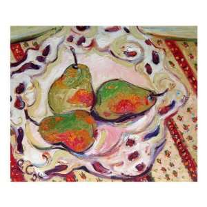  Three Pears in Bowl & Provence Tablecloth Giclee Poster 