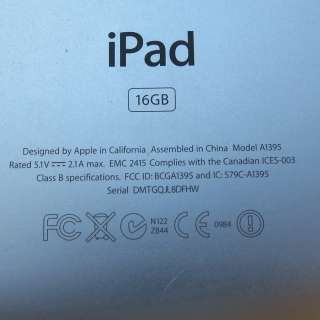 Apple iPad 2 16GB Wi Fi WiFi A1395 Black / White ~ Screen OK Glass 