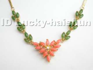 natural pink coral jade necklace gold plated  