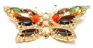   Pin Multi Colored Prong Set Rhinestone Butterfly Figural Jewelry