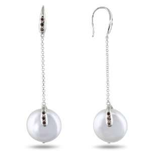   Garnet Gemstone Freshwater White Coin Pearl Drop Earrings Jewelry