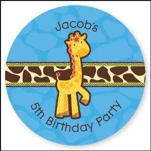  Giraffe Boy   24 Round Personalized Birthday Party Sticker 
