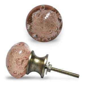  Set of 3 Pink Round Glass Cabinet Knobs with Air Bubbles 