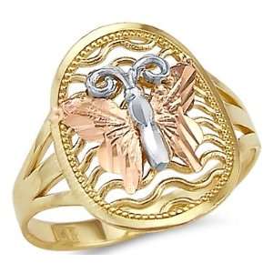   14k Yellow White and Rose Tri Color Gold Butterfly Ring Jewelry