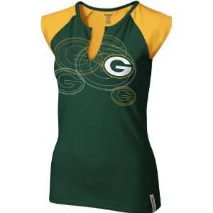  Green Bay Packers Womens Green High Pitch Split Neck Top 