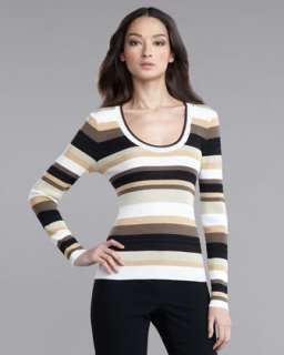 Ultra Fine Rib Knit Striped Sweater & Emma Crepe Marocain Cropped 
