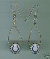 COLTS SILVER TONE FRENCH LOOP WIRE LOGO EARRINGS  