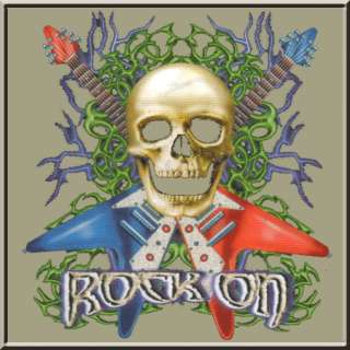 Rock On Red & Blue Electric Guitar Skull T Shirt S,M,L,XL,2X,3X,4X,5X 