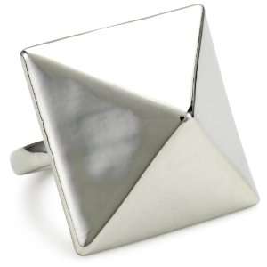 Kenneth Jay Lane Polished Silver Pyramid Adjustable Ring 
