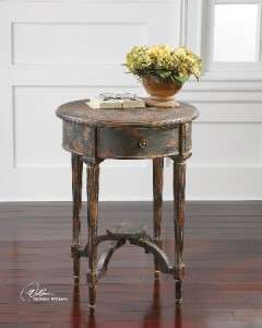 Uttermost Oldrich Accent Table with Antique Finish, Fluted Legs 