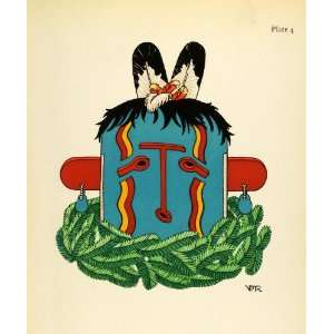1941 Lithograph Native Pueblo Indian Hehea Hopi Mask Ceremonial Tribal 