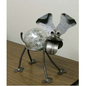  Happy Dog Recycled Scrap Metal Gazing Globe Stand with 