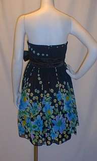 NWT Floral Strapless Black Blue Maternity Dress MEDIUM  