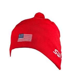  Swix Race Hat Red w/ USA Flag Ski Run Race Hat One Size 