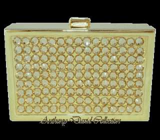 Ladies Crystal Pill Box Case w/ Swarovski Crystal   Gold Rectangle 